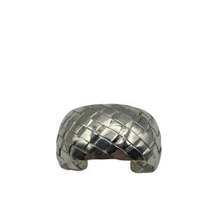 Wide Cuff Bracelet Silver-Tone Textured Woven Design Open Size Adjustable